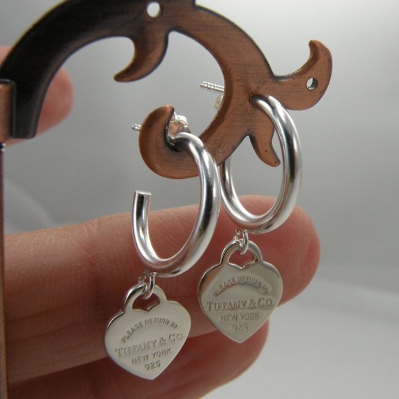 Tiffany & Co. Jewelry - NEW Mini Heart Hoop Stud Earrings Return to Tiffany & Co Solid Sterling Silver